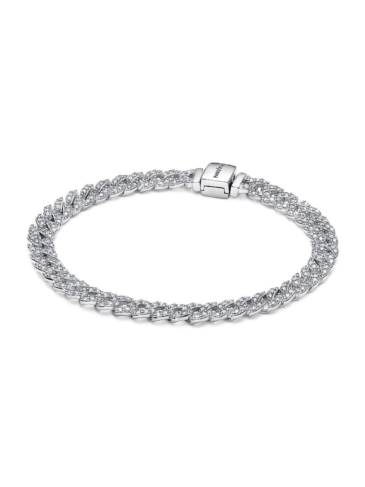Pandora Timeless Pave Cuban Chain Bracelet With Clear Cubic Zirconia P-593008C01-18 For Women - PANDORA