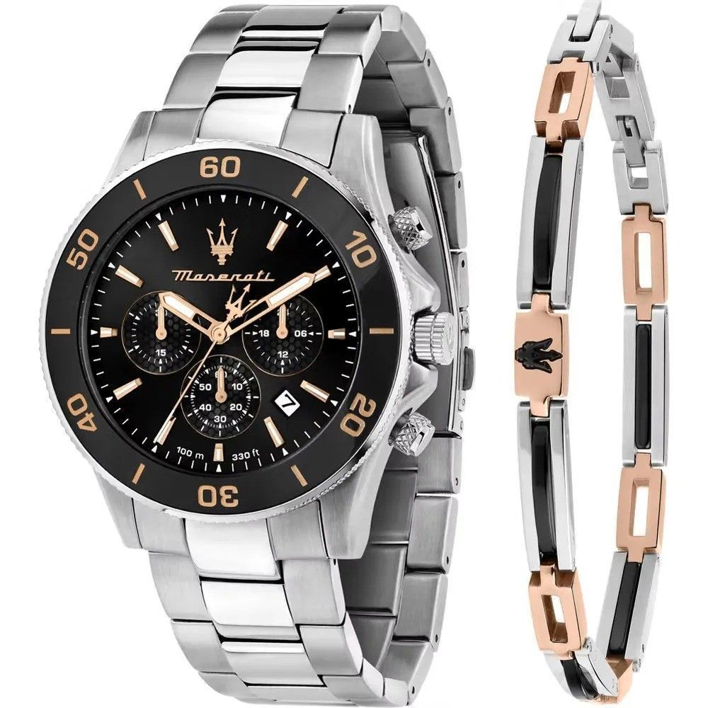 Maserati Competizione Chronograph Stainless Steel Black Dial Quartz R8873600001 100M Men's Watch With Extra Bracelet - Maserati