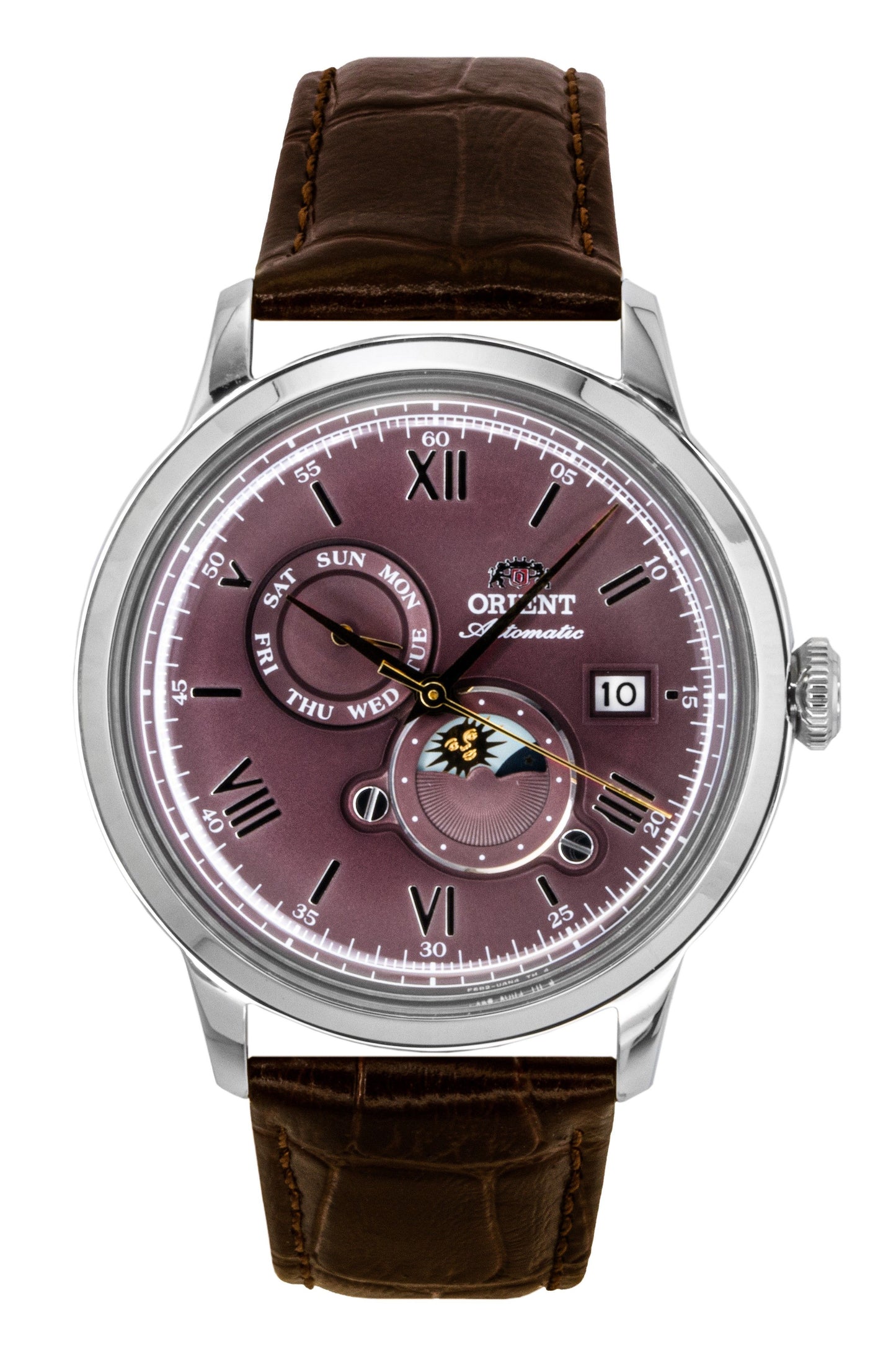 Orient Classic Sun and Moon Leather Strap Bordeaux Dial Automatic RA-AK0807R Men's Watch - Orient