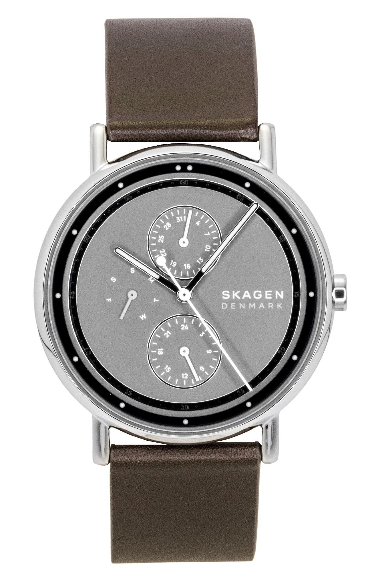 Skagen Signatur Leather Strap Multifunction Grey Dial Quartz SKW6941 Men's Watch - Skagen