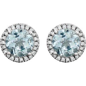 14K White Natural Aquamarine & 1/8 CTW Natural Diamond Earrings - BN & CO JEWELRY