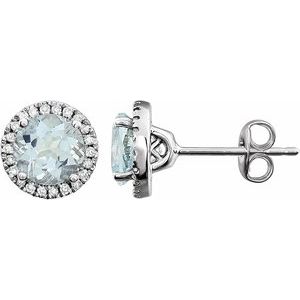 14K White Natural Aquamarine & 1/8 CTW Natural Diamond Earrings - BN & CO JEWELRY