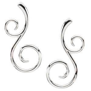 Sterling Silver & 14K White 38x17 mm Scroll Pattern Earrings - BN & CO JEWELRY