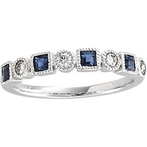 14K White 1/5 CTW Natural Diamond & Natural Blue Sapphire Anniversary Band - BN & CO JEWELRY