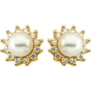 14K Yellow Cultured White Akoya Pearl & 1/3 CTW Natural Diamond Earrings - BN & CO JEWELRY