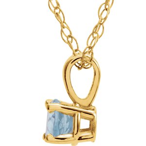 14K Yellow 3 mm Imitation Aquamarine Youth Solitaire 14" Necklace - BN & CO JEWELRY