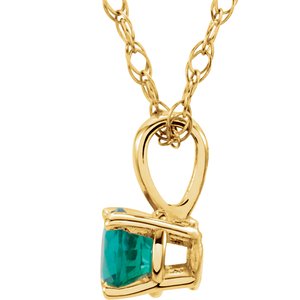 14K Yellow 3 mm Imitation Emerald Youth Solitaire 14" Necklace - BN & CO JEWELRY