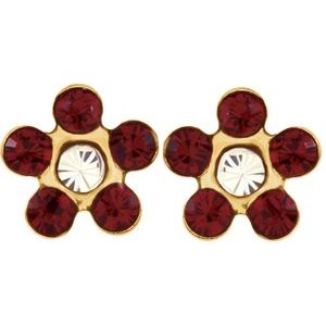14K Yellow Imitation Red Crystal Birthstone Piercing Earrings - BN & CO JEWELRY