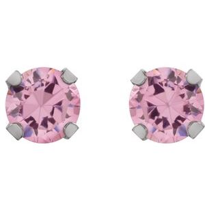 Rhodium-Plated 14K Yellow 5 mm Round Imitation Pink Cubic Zirconia Piercing Stud Earrings - BN & CO JEWELRY