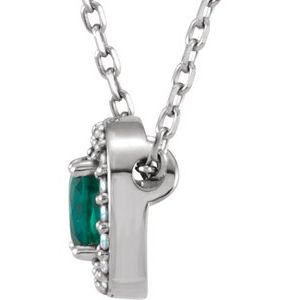 14K White Lab-Grown Emerald & .05 CTW Natural Diamond 16" Necklace - BN & CO JEWELRY