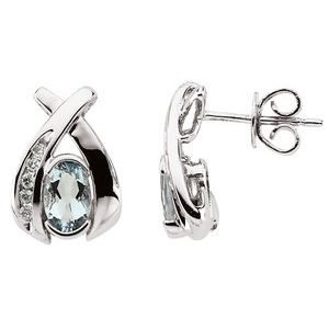 14K White Natural Aquamarine & 1/10 CTW Natural Diamond Earrings - BN & CO JEWELRY