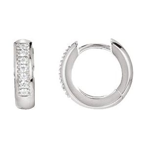 14K White .08 CTW Natural Diamond 12.5 mm Huggie Earrings - BN & CO JEWELRY