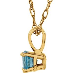 14K Yellow 3 mm Imitation Blue Zircon Youth Solitaire 14" Necklace - BN & CO JEWELRY