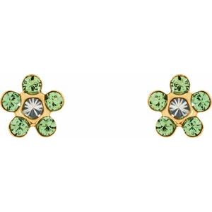 14K Yellow Imitation Green Crystal Birthstone Piercing Earrings - BN & CO JEWELRY