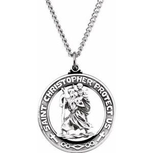 Sterling Silver 29 mm St. Christopher Medal Necklace - BN & CO JEWELRY