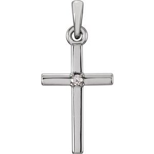 14K White 19.2x9 mm .01 CT Natural Diamond Cross Pendant - BN & CO JEWELRY
