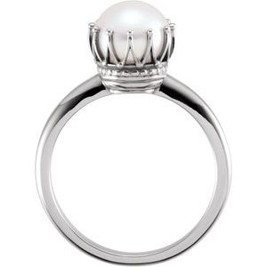 14K White Cultured White Freshwater Pearl Crown Ring - BN & CO JEWELRY