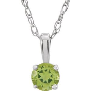 14K White 3 mm Imitation Peridot Youth Solitaire 14" Necklace - BN & CO JEWELRY