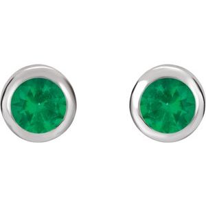 14K White Lab-Grown Emerald Bezel-Set Earrings - BN & CO JEWELRY