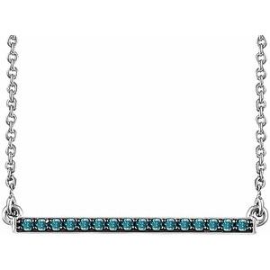 14K White 1/6 CTW Natural Blue Diamond Bar 16-18" Necklace - BN & CO JEWELRY