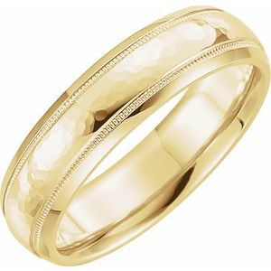 14K Yellow 6 mm Half Round Band with Hammered Texture & Milgrain Size 10 - BN & CO JEWELRY