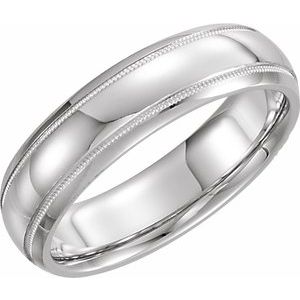 14K White 6 mm Half Round Band with Milgrain Size 9.5 - BN & CO JEWELRY