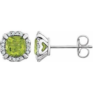 14K White Natural Peridot & 1/10 CTW Natural Diamond Earrings - BN & CO JEWELRY