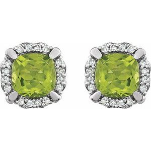 14K White Natural Peridot & 1/10 CTW Natural Diamond Earrings - BN & CO JEWELRY