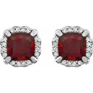 14K White Natural Mozambique Garnet & 1/10 CTW Natural Diamond Earrings - BN & CO JEWELRY
