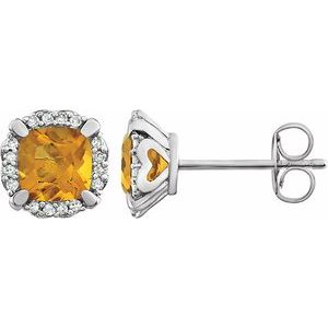 14K White Natural Citrine & 1/10 CTW Natural Diamond Earrings - BN & CO JEWELRY