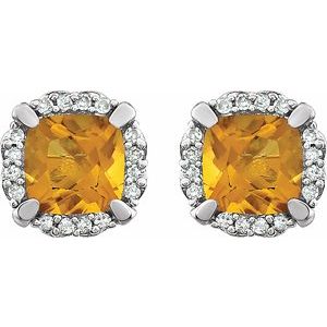 14K White Natural Citrine & 1/10 CTW Natural Diamond Earrings - BN & CO JEWELRY