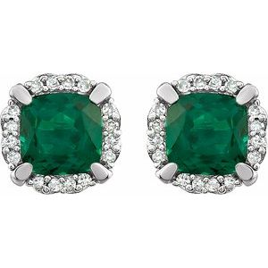 14K White Lab-Grown Emerald & 1/10 CTW Natural Diamond Earrings - BN & CO JEWELRY