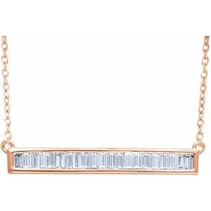14K Rose 1/2 CTW Natural Diamond Baguette Bar 16-18" Necklace - BN & CO JEWELRY