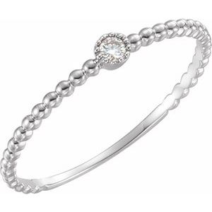 14K White .03 CTW Natural Diamond Beaded Bezel-Set Ring - BN & CO JEWELRY
