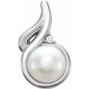 14K White Cultured Freshwater Pearl & .01 CTW Natural Diamond Pendant - BN & CO JEWELRY