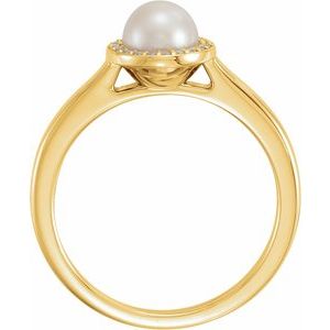 14K Yellow Cultured White Freshwater Pearl & .05 CTW Natural Diamond Halo-Style Ring - BN & CO JEWELRY