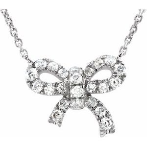 14K White 1/6 CTW Natural Diamond Bow 18" Necklace - BN & CO JEWELRY