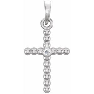 14K White 19.1x9.5 mm .015 CTW Natural Diamond Beaded Cross Pendant - BN & CO JEWELRY