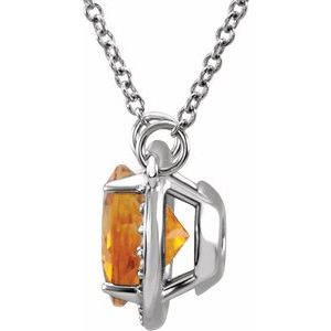 14K White 6 mm Natural Citrine & .04 CTW Natural Diamond 16" Necklace - BN & CO JEWELRY