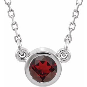 14K White 4 mm Round Natural Mozambique Garnet Solitaire 16" Necklace - BN & CO JEWELRY