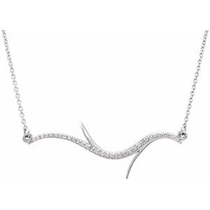 14K White 1/8 CTW Natural Diamond Freeform Bar 18" Necklace - BN & CO JEWELRY