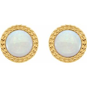 14K Yellow Natural White Opal Bezel-Set Leaf Earrings - BN & CO JEWELRY