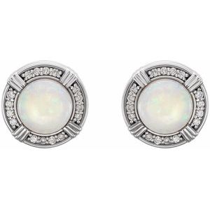 14K White Natural White Opal & 1/8 CTW Natural Diamond Earrings - BN & CO JEWELRY