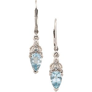14K White Aquamarine & Diamond Earrings - BN & CO JEWELRY