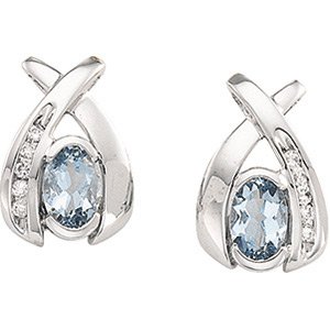 14K White Natural Aquamarine & 1/10 CTW Natural Diamond Earrings - BN & CO JEWELRY