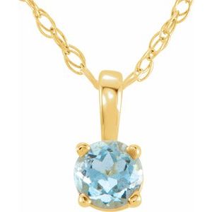14K Yellow 3 mm Imitation Aquamarine Youth Solitaire 14" Necklace - BN & CO JEWELRY
