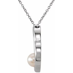 14K White Cultured White Freshwater Pearl Heart 18" Necklace - BN & CO JEWELRY