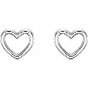 14K White 8.7x8 mm Heart Earrings - BN & CO JEWELRY
