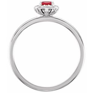 14K White Lab-Grown Ruby & .04 CTW Diamond Halo-Style Ring - BN & CO JEWELRY