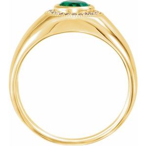 14K Yellow Lab-Grown Emerald & 1/8 CTW Natural Diamond Halo-Style Ring - BN & CO JEWELRY